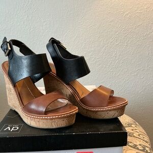 Dolce Vita black and Cognac wedge sandal
